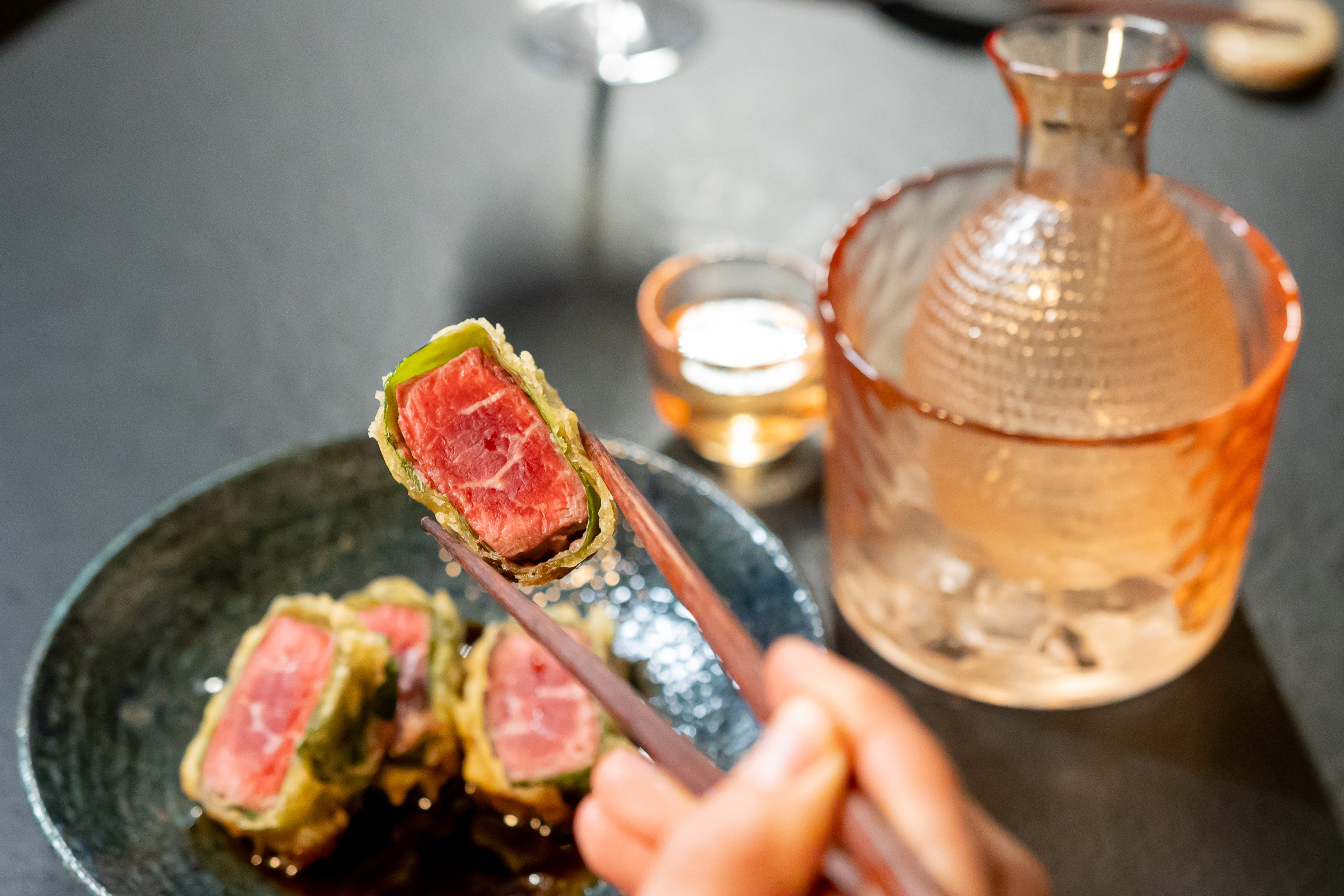 Premium sake paired with sushi at Tokoya Nigiri Bar in Polanco, Mexico City